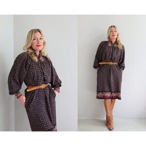 1970's Vintage Popi Paisley Floral Folk Dress ~ Double Extra Small Small XS XXS